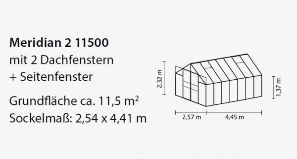 SET Vitavia Gewächshaus Meridian 2 11500 257x445cm 4mm HKP schwarz + Fundament